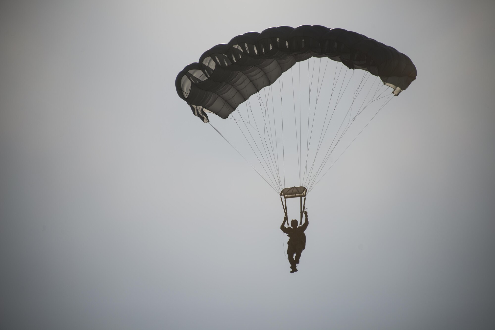 A Royal Thai Air Force Special Operations Regiment combat controller executes a military free-fall jump from a U.S. Air Force MC-130J Commando II assigned to the 17th Special Operations Squadron, Feb. 16, 2017 at Chandy Range, Thailand. Throughout Cobra Gold 2017, the 320th Special Tactics Squadron and RTAF SOR combat controllers and pararescuemen trained side-by-side to strengthen relationships and increase interoperability. (U.S. Air Force photo by Capt. Jessica Tait)
