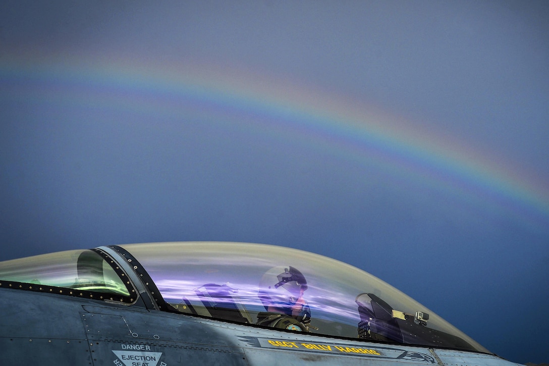 Air Force Capt. John Waters prepares to taxi during a training course at Davis-Monthan Air Force Base, Ariz., Feb. 12, 2017. Waters is an F-16 Viper demonstration team pilot. Air Force photo by Senior Airman Michael Cossaboom