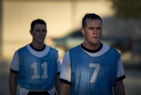Air Force Academy Cadet Gray returns from a three mile run during an Air Liaison Officer Aptitude Assessment, Feb. 17, 2017, at Camp Bullis, Texas. The cadets began the assessment by completing a physical ability and stamina test. (U.S. Air Force photo by Airman 1st Class Daniel Snider)