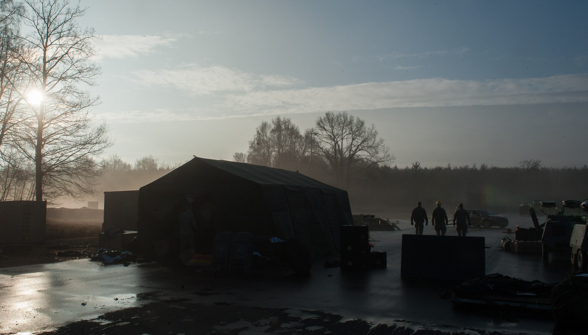 Airmen from the 1st Combat Communications Squadron wrap up a mock-deployment exercise on Ramstein Air Base, Germany, Feb. 17, 2017. Activated in 1952, the 1 CBCS remains part of the only combat communications support to all of the North Atlantic Treaty Organization and European Command. (U.S. Air Force photo by Senior Airman Lane T. Plummer) 