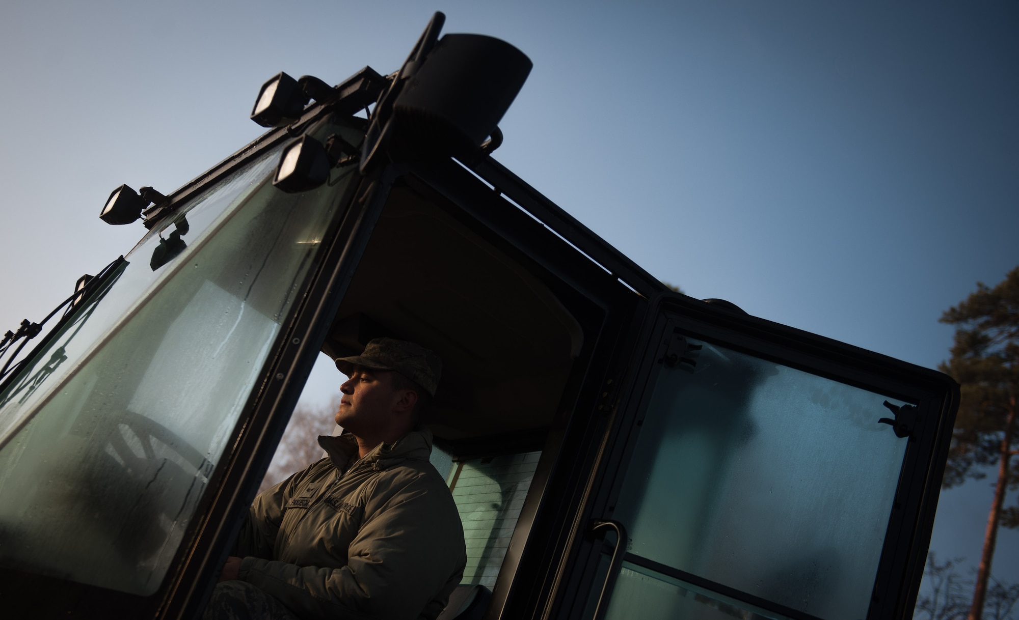Senior Airman Christopher Pakusch, 1st Combat Communications Squadron electrical power production journeyman, operates a forklift during a mock deployment at Ramstein Air Base, Germany, Feb. 17, 2017. Pakusch and other 1 CBCS Airmen must manage their job skills at a high-efficiency level in order to remain deployment-ready throughout the year. (U.S. Air Force photo by Senior Airman Lane T. Plummer)