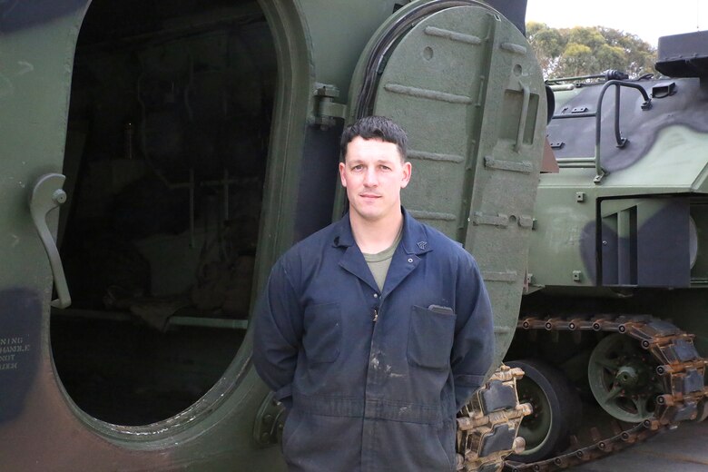 Sgt. James Welsch is an Amphibious Assault Vehicle operator at Marine Corps Systems Command’s Amphibious Vehicle Test Branch, located aboard Marine Corps Base Camp Pendleton, California. Marine amtrackers—a nickname for amphibious vehicle operators and maintainers—assigned to AVTB serve as test directors and executors for future amphibious vehicle platforms being developed for the Corps. (U.S. Marine Corps photo by Monique Randolph)