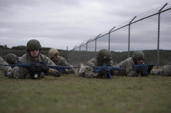 Air Force Academy cadets participate in a skills building exercise during the Air Liaison Officer Aptitude Assessment, Feb. 14, 2017, at Camp Bullis, Texas. The week-long assessment allows current ALOs and enlisted cadre to decide if the cadets are worthy of progressing to the Tactical Air Control Party school house. (U.S. Air Force photo/Tech. Sgt. Zachary Wolf)