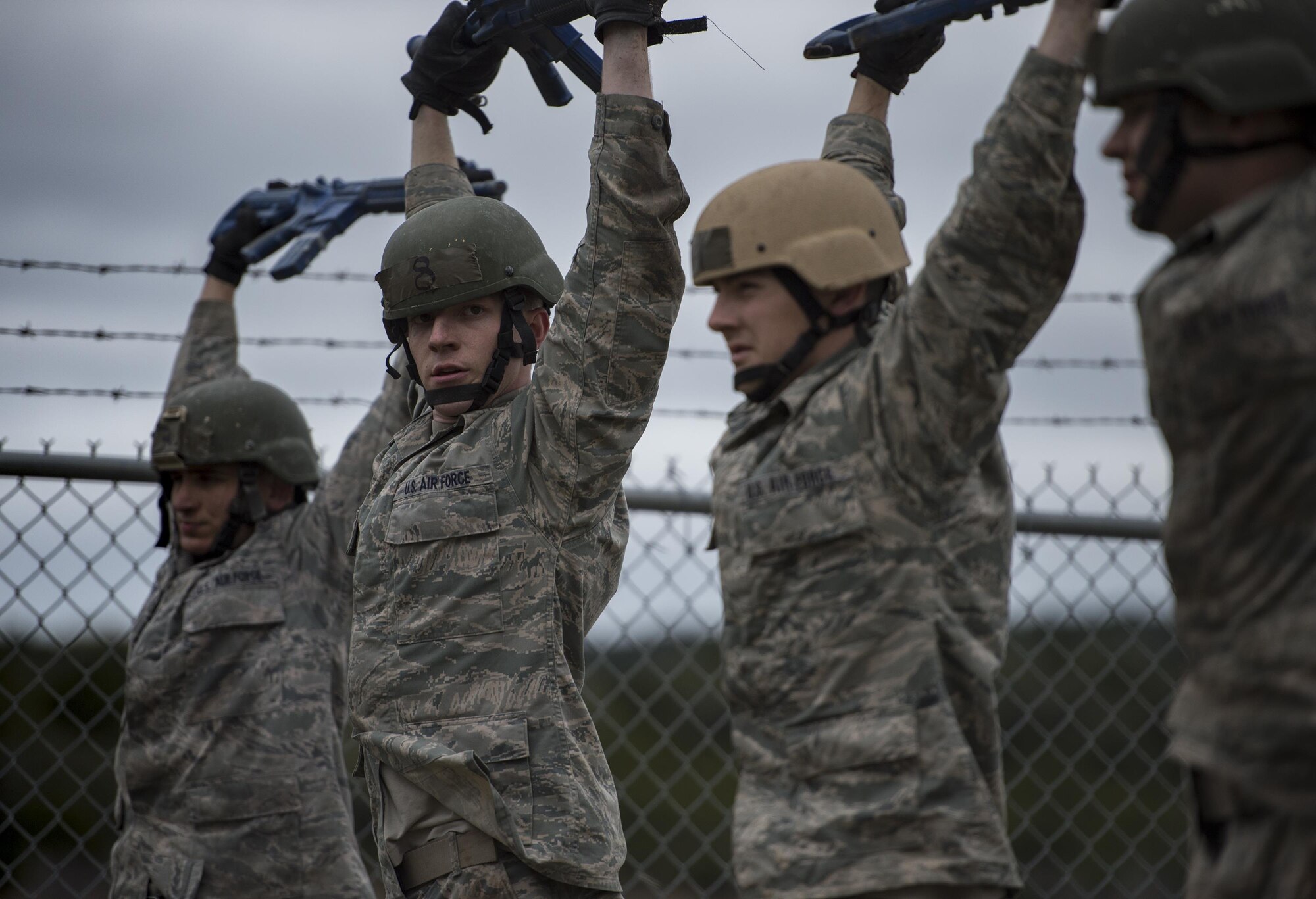 U.S. Air Force Academy cadets participate in a skills building exercise during the Air Liaison Officer Aptitude Assessment, Feb. 14, at Camp Bullis, Texas. The cadets were divided into two groups for the tasked obstacle portion of the assessment, leaving the other group time to workout. (U.S. Air Force photo by Tech. Sgt. Zachary Wolf)