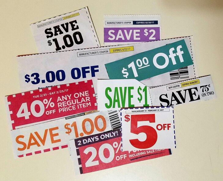 The Joint Base Langley-Eustis Airman and Family Readiness Center sponsors a couponing workshop during Military Saves Week, Feb. 27 through March 4, 2017. A local couponing expert will teach participants about the benefits of couponing and how to effectively use coupons to get the best return on their investment of time and money. Attendees will also learn how to use digital couponing resources including apps, smartphones and other technology. (Photo illustration by Beverly Joyner)