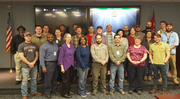 Attendees of the USACE Comprehensive Environmental Compliance Assessment Training Course pose for a group picture.  The course, hosted at ERDC Vicksburg on Jan. 23-26 provided a comprehensive approach to the Environmental Review Guide for Operations for Civil Works operations and other USACE projects from a policy, process, and practical perspective.
