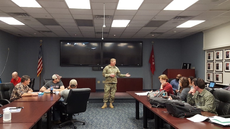 ERDC Commander Col. Bryan Green addresses questions from training participants.