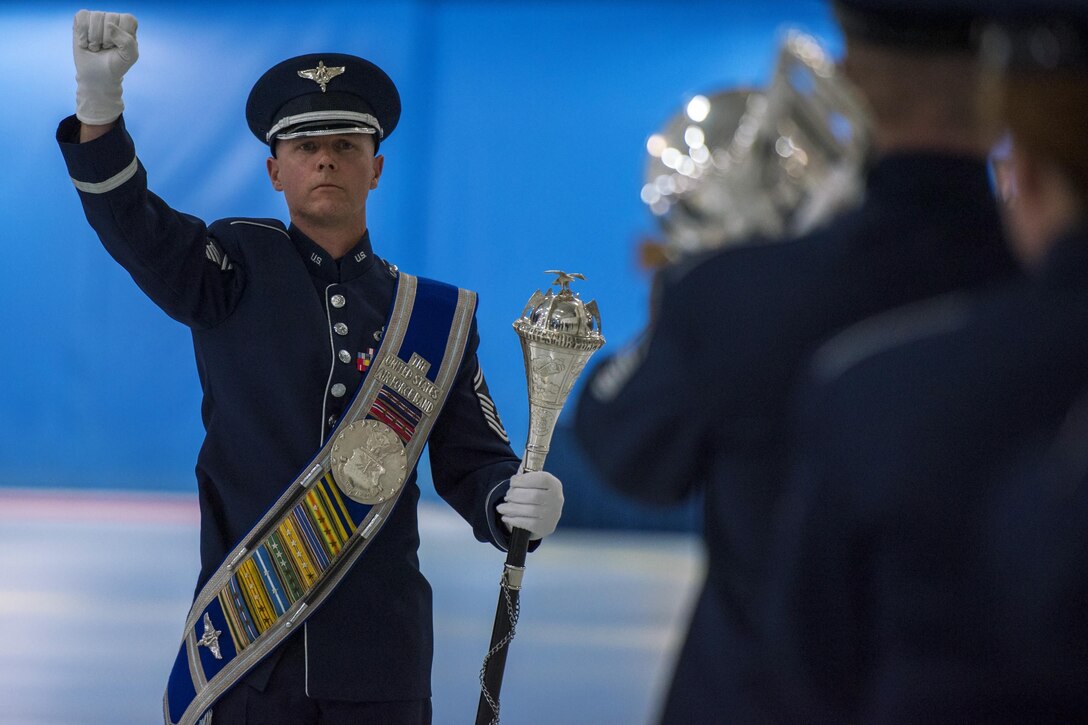 The U.S. Air Force Band performs at the Chief Master Sergeant of the Air Force Retirement and Appointment Ceremony at Joint Base Andrews, Md., Feb. 16, 2017. During the event, Chief Master Sgt. of the Air Force James A. Cody was retired and Chief Master Sgt. Kaleth O. Wright was appointed the 18th Chief Master Sgt. of the Air Force. (U.S. Air Force photo by Airman 1st Class Valentina Lopez)