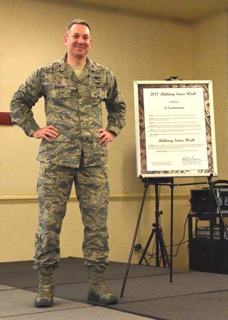 U.S. Air Force Col. Robert Lyman, commander, Joint Base Charleston, South Carolina, kicks off Military Saves Week with a proclamation signing at the Charleston Club here Feb. 22, 2017. Military Saves Week is designed to promote financial readiness and encourage military families to invest for the future.