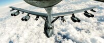 A U.S. Air Force B-52 Stratofortress refuels from a 340th Expeditionary Air Refueling Squadron KC-135 Stratotanker in support of Operation Inherent Resolve, Feb. 15, 2017. The 340th EARS extended the fight against Islamic State of Iraq and Syria terrorists by delivering fuel to U.S. Air Force F-16 Fighting Falcons, A-10 Thunderbolt IIs and a B-52 Stratofortress. (U.S. Air Force photo by Senior Airman Jordan Castelan)