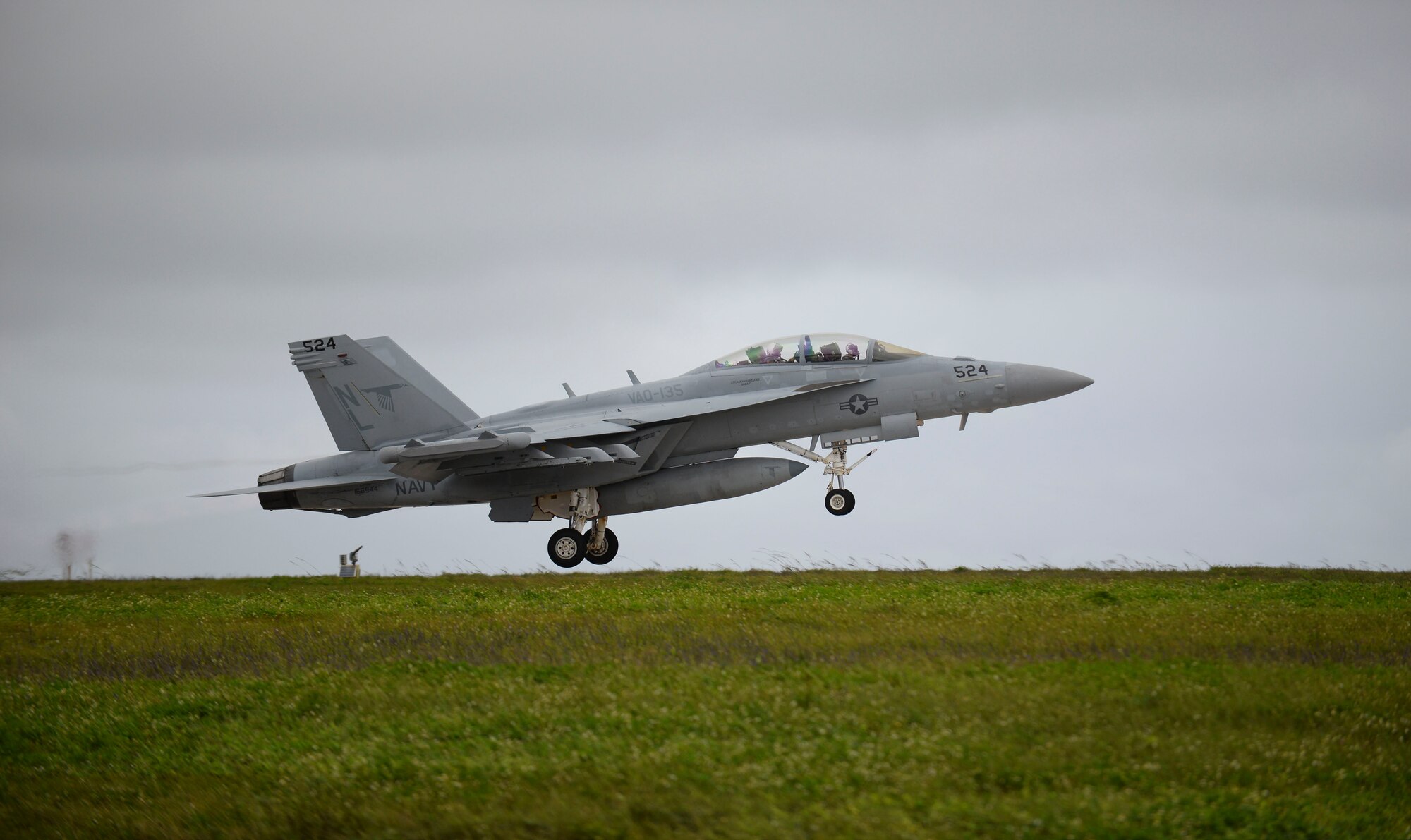 A U.S. Navy EA-18G Growler assigned to Electronic Attack Squadron 135, Misawa Air Base, Japan, takes off during Exercise Cope North 2017 at Andersen Air Force Base, Guam, Feb. 16, 2017. Cope North is a long-standing Pacific Air Forces-led exercise designed to enhance multilateral air operations between the U.S. Air Force, U.S. Navy, Japan Air Self-Defense Force and Royal Australian Air Force. (U.S. Air Force photo by Airman 1st Class Christopher Quail/Released)