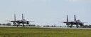 U.S. Air Force F-15 Eagles assigned to the 67th Fighter Squadron, Kadena Air Base, Japan, prepare to takeoff during Exercise Cope North 2017 at Andersen Air Force Base, Guam, Feb. 22, 2017. Beginning in 1978 as a quarterly bilateral exercise held at Misawa AB, Japan, Cope North was moved to Andersen AFB in 1999. Today, the annual exercise serves as a keystone event to promote stability and security throughout the Indo-Asia-Pacific by enabling regional forces to hone vital readiness skills critical to maintaining regional stability. (U.S. Air Force photo by Airman 1st Class Gerald Willis/Release