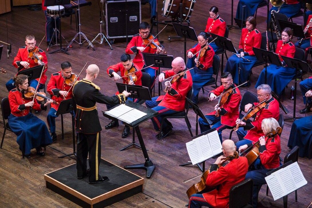 The Marine Chamber Orchestra performed the concert "Conflicts and Confluences" on Sunday, Feb. 19, at Rachel M. Schlesinger Concert Hall and Arts Center, including the world premiere of Ken Watson's Bassoon Concerto. (U.S. Marine Corps photo by Gunnery Sgt. Brian Rust/released)