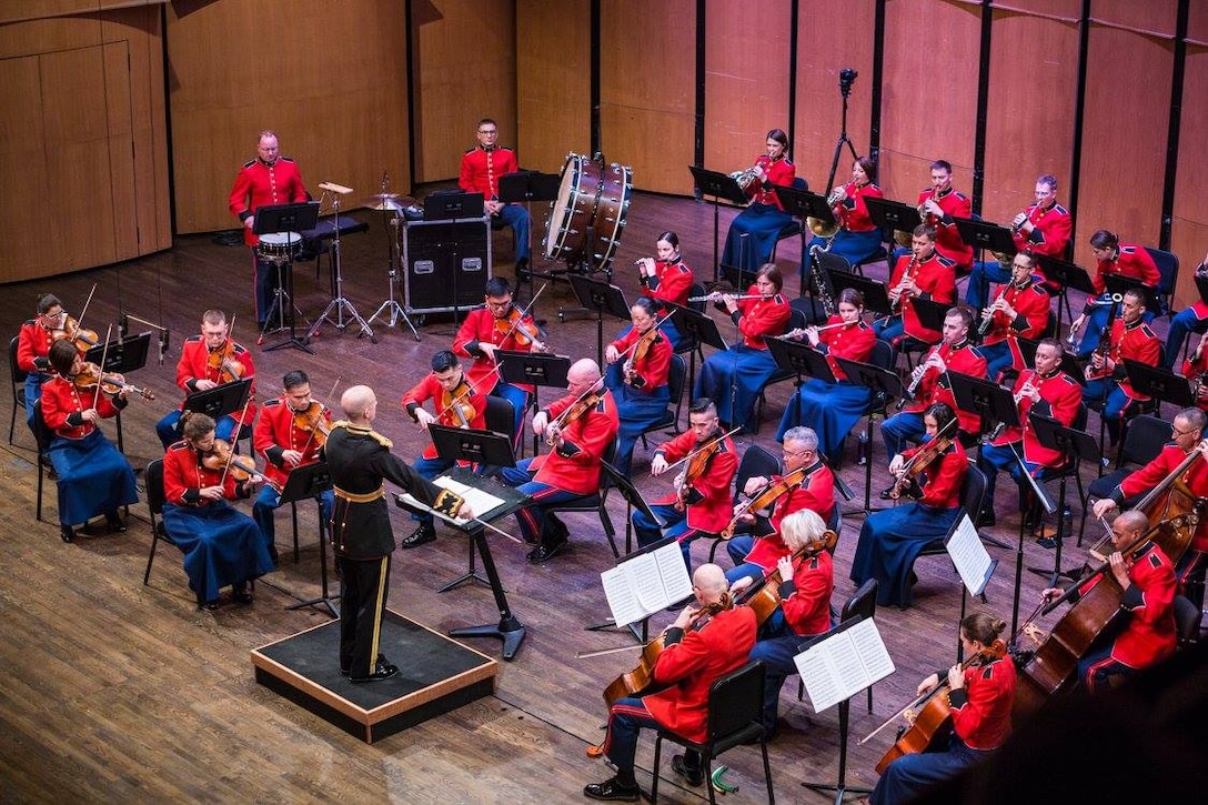 The Marine Chamber Orchestra performed the concert "Conflicts and Confluences" on Sunday, Feb. 19, at Rachel M. Schlesinger Concert Hall and Arts Center, including the world premiere of Ken Watson's Bassoon Concerto. (U.S. Marine Corps photo by Gunnery Sgt. Brian Rust/released)