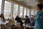 Barbara Livingston, wife of U.S. Army Maj. Gen. Robert E. Livingston, the adjutant general for South Carolina, meets with Yuli Nunez de Bueno, wife of Colombian air force Gen. Carlos Eduardo Bueno Vargas, commander of the Colombian air force, and Monica Ochoa de Rueda, wife of Colombian Air Force Col. Juan Carlos Rueda Cartagena, for a family support discussion in Gaston, South Carolina, Feb. 21, 2017. The gathering was part of Bueno’s visit with key leaders in the South Carolina National Guard and State Partnership Program and an opportunity for the spouses to exchange ideas about caring for  military families.