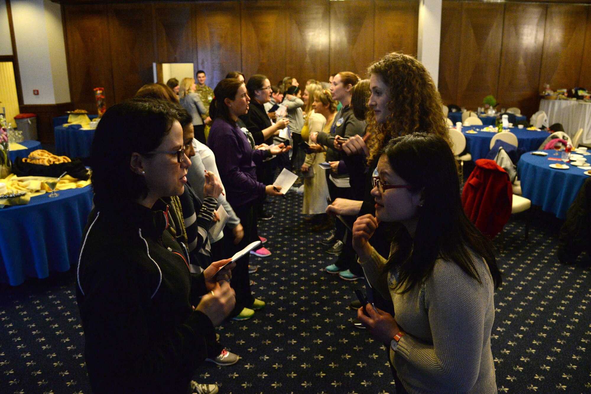 KMC spouses interact during the 86th Airlift Wing's SpouseFit event Feb. 23 at the Ramstein Officers' Club. The two-day event featured various activities. (U.S. Air Force photo by Airman 1st Class D. Blake Browning)
