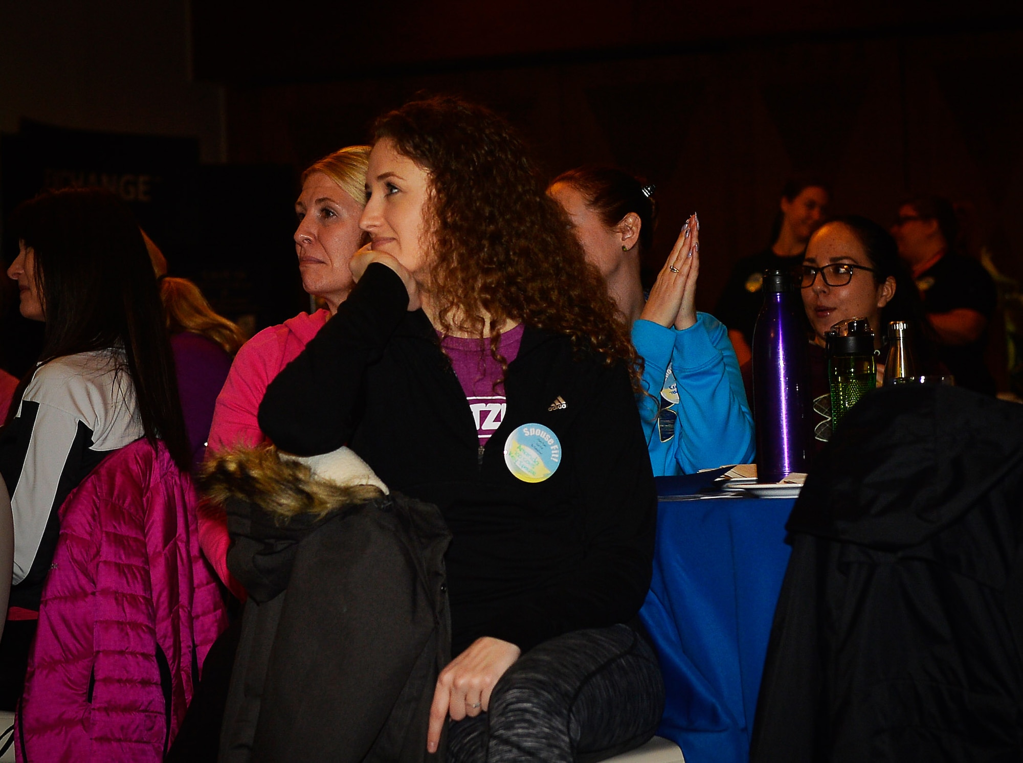 Department of Defense spouses attend the 86th Airlift Wing’s Spouse Fit event Feb. 22 on Ramstein. The two day event aimed to boost morale among DOD spouses and featured games, volunteer fairs, resiliency lessons, a self-defense demonstration and a yoga session.