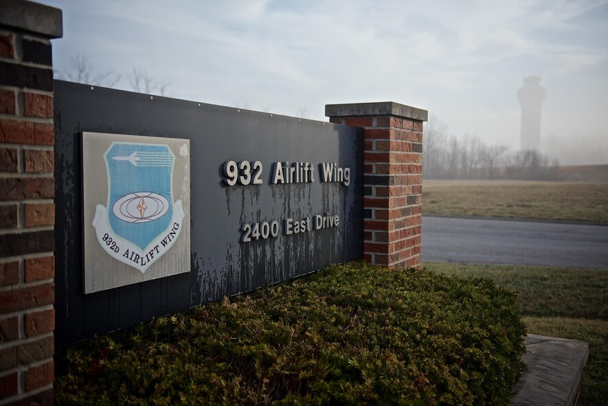 Morning dew drys as the sun breaks through dense fog, revealing the air traffic control tower, at the 932nd Airlift Wing, Feb. 23, 2017, Scott Air Force Base, Illinois.  (U.S. Air Force photo by Christopher Parr)