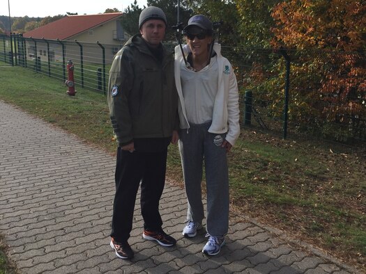 Lithuanian Maj. Povilas Miluitis and Col. Laurel Burkel in Germany where they received medical treatment in the weeks following the Oct. 11, 2015, helicopter crash they survived in Afghanistan. Burkel broke a vertebra in the crash, and Povilas was the last survivor to be pulled from the wreckage 90 minutes after impact. 