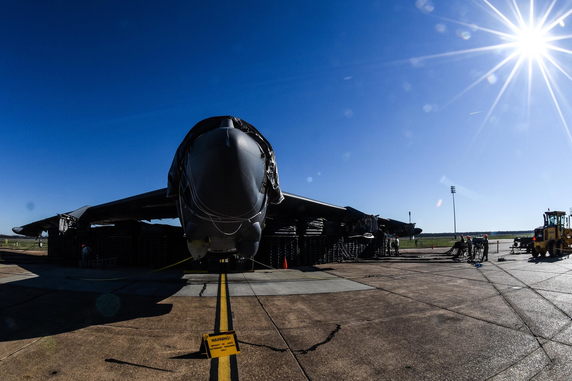 Air pressure valves are used to control and monitor the pressure in air lifts under a B-52 Stratofortress at Barksdale Air Force Base, La., Feb. 16, 2017. Three Airmen monitoring each of system had to communicate via radio to ensure the lifts remained balanced between each wing. (U.S. Air Force photo/Senior Airman Luke Hill)