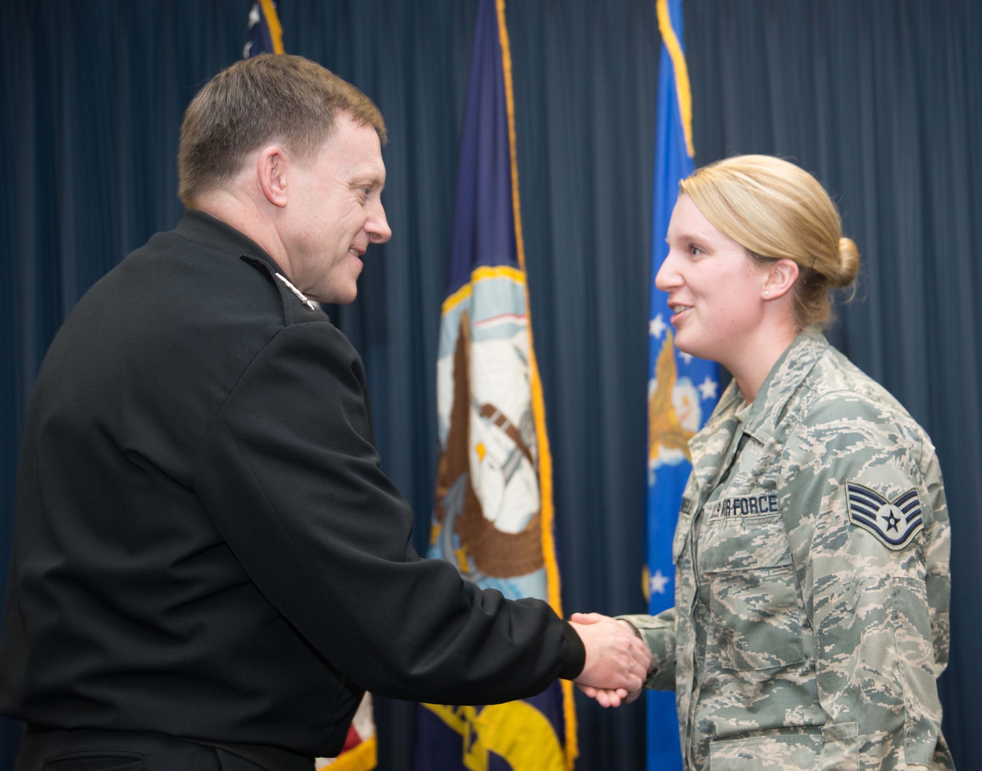 Admiral Michael S. Rogers, commander, U.S. Cyber Command; director, National Security Agency; and chief, Central Security Service, met with Airmen Feb. 17 at Joint Base San Antonio – Lackland. (U.S. Air Force Photo by Lori A. Bultman)