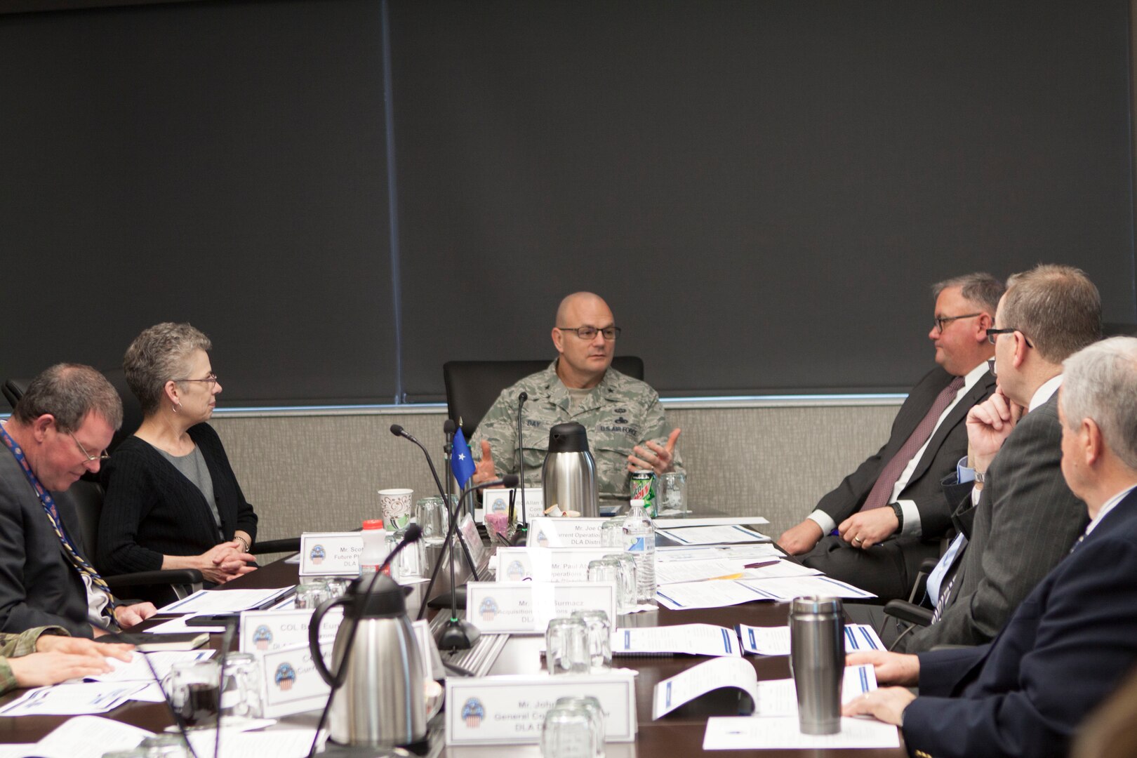 Air Force Brig. Gen. Allan E. Day (center), commander of DLA Aviation visited DLA Distribution Feb. 22 for an overview of DLA Distribution, and a tour of Distributions largest warehouse, the Eastern Distribution Center at DLA Distribution Susquehanna, Pennsylvania.