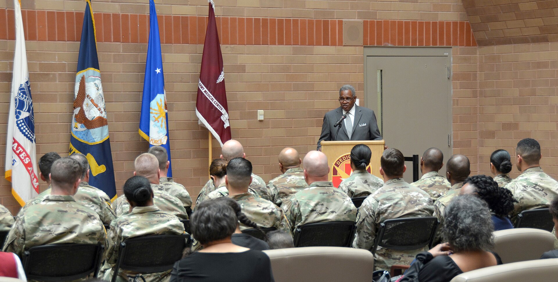Rev. Dr. Robert Jemerson, retired Air Force chaplain, speaks at the Brooke Army Medical Center African American Black History Month observance Feb. 21 in the Medical Mall. 