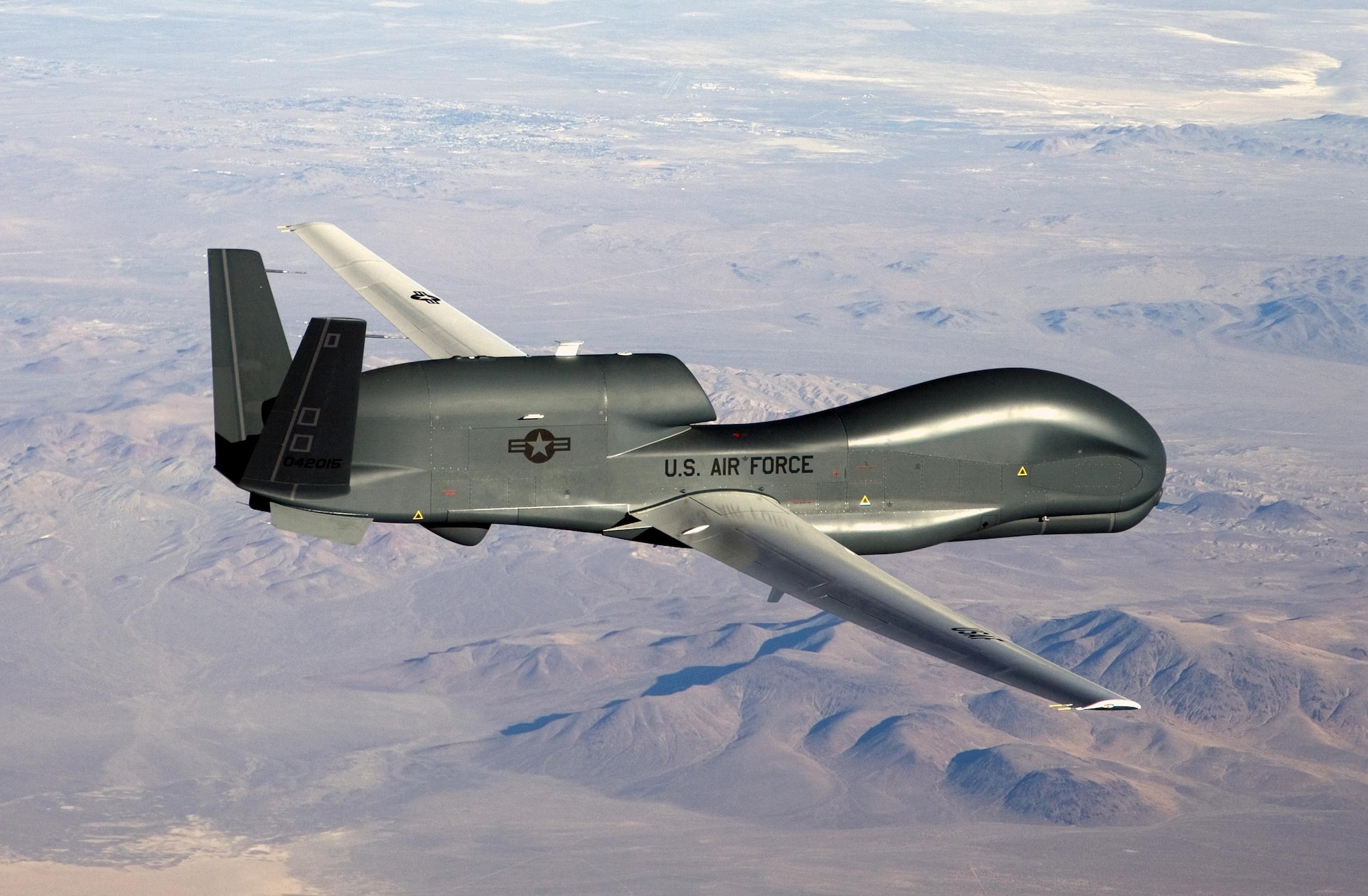 The RQ-4 Global Hawk is a high-altitude, long-endurance, remotely piloted aircraft with an integrated sensor suite that provides global all-weather, day or night intelligence, surveillance and reconnaissance (ISR) capability. (U.S. Air Force photo/Bobbi Zapka)