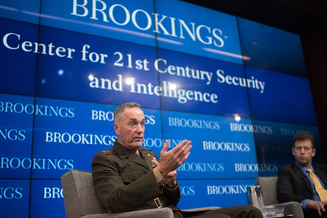Marine Corps Gen. Joe Dunford, Jr., chairman of the Joint Chiefs of Staff, speaks at the Brookings Institution in Washington, D.C., Feb. 23, 2017. DoD photo by D. Myles Cullen 