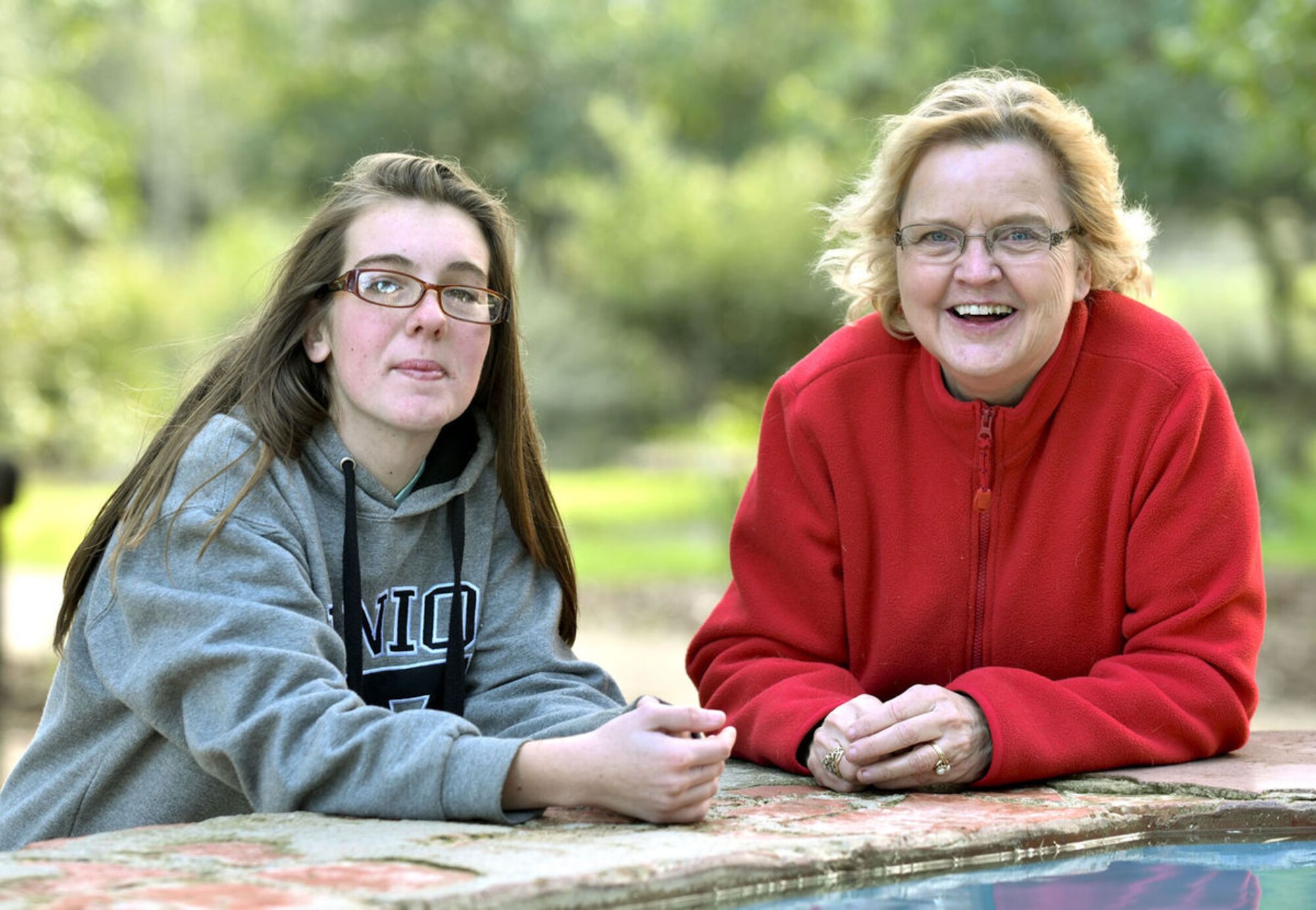 Andrea Murray, Lompoc High School senior and Sandra Grim, 30th Medical Operations Squadron physical evaluation board liaison officer and Big Brothers Big Sisters of America mentor, hang out at La Purisima Mission, Lompoc, Calif. Grim was recently recognized in January as the “Big of the Year” for Big Brothers Big Sisters of Santa Barbara County. (courtesy photo by Len Wood/Released)