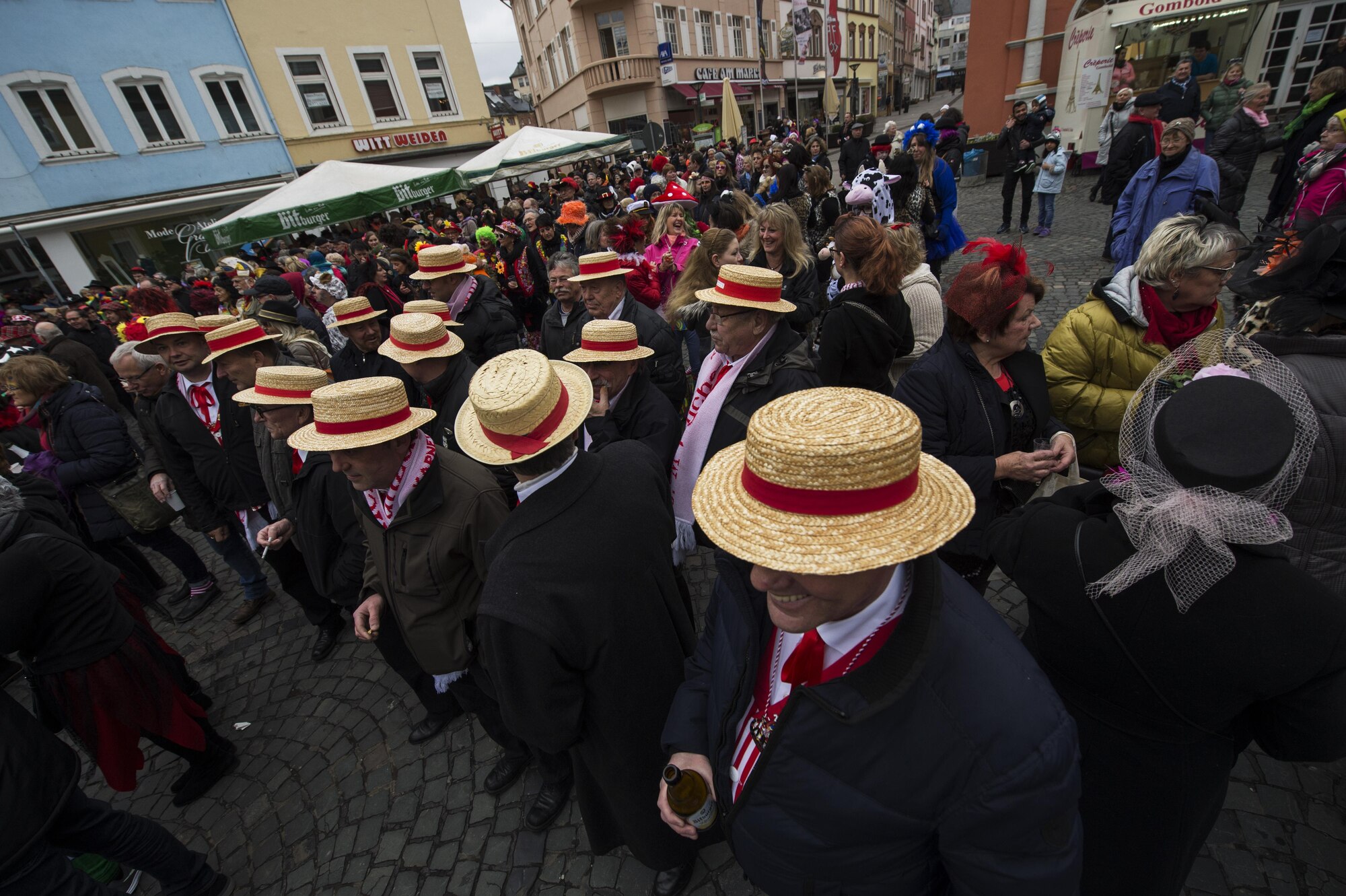 Attendees enjoy the festivities during a Fasching celebration in Wittlich, Germany, Feb. 23, 2017. More than 250 citizens attended the celebration inside the city's main square. (U.S. Air Force photo by Staff Sgt. Jonathan Snyder)