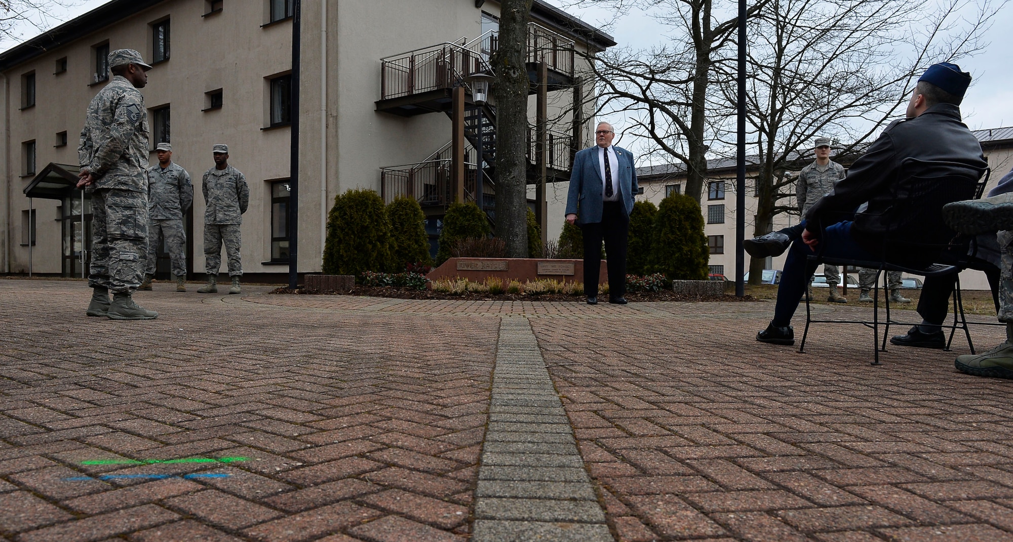 Col. Swede Seagren, retired, a Vietnam War veteran and original member of the Red River Rats Fighter Pilots Association, gives a speech in front of the Red River Memorial monument on Ramstein Air Base, Germany, Feb. 17, 2017. The monument serves as a reminder of those who lost their lives in the Vietnam War. The 786th CES repaired the monument in January and held a memorial service to mark its re-dedication. (U.S. Air Force photo by Airman 1st Class Joshua Magbanua)