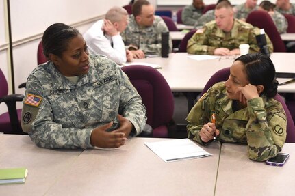 Soldiers assigned to the 85th Support Command conduct practical exercises during a Master Resiliency Training class, Jan. 7, 2017.
MRT is the U.S. Army's Comprehensive Soldier & Family Fitness Resilience training. The training is a key component of the Army's Ready and Resilient campaign plan and designed to further develop the Army's culture of total fitness and increased psychological health.
(Photo by Sgt. Aaron Berogan)