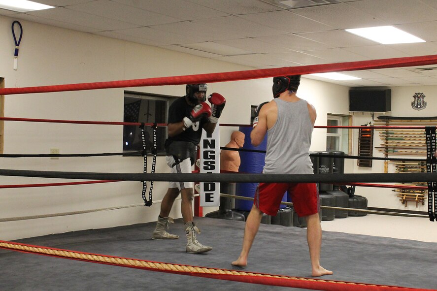 Staff Sgt. Christopher Kemp, a medical technician in the Maternal Childcare Flight, Inpatient Operations Squadron, 88th Medical Group,Wright-Patterson Air Force Base, has a bout Feb. 25 as part of Dayton History Fight Night at Memorial Hall, 125 E. First St., Dayton. (Contributed photo)
Staff Sgt. Christopher Kemp, a medical technician in the Maternal Childcare Flight, Inpatient Operations Squadron, 88th Medical Group, Wright-Patterson Air Force Base, trains Feb. 3 at the Brown Institute of Martial Arts for an upcoming bout. Kemp was on the All Air-Force boxing team in 2014.
