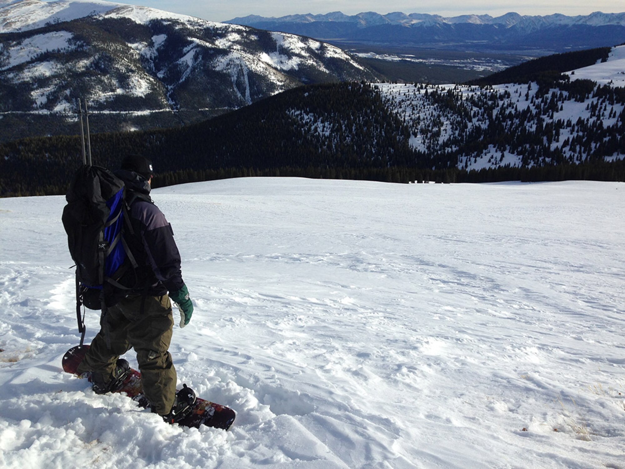 Erik Peterson, a Team Buckley spouse, overlooks Cooper Hill Ski Area, Colo., during a trip to the Sangree Mitchell Froelicher 10th Mountain Division hut. The ODR hosts weekend treks in the backcountry of the Rocky Mountains, which include rental gear and transportation. (Courtesy photo)