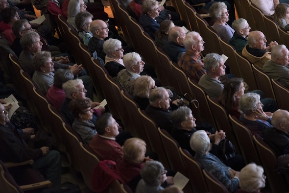 An audience attends a performance from Offutt Brass at the Performing Arts Center Historic Theater in Rapid City, S.D., on Feb. 22, 2017. Offutt Brass is the brass ensemble of the U.S. Air Force Heartland of America Band, and performs around the U.S. to celebrate America and patriotism. (U.S. Air Force photo by Airman 1st Class Randahl J. Jenson)