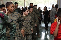 Service members from the United States and Thailand interact with children at Ban Nong Pet Nam, Korat Province, Thailand, during exercise Cobra Gold, Feb. 21, 2017. Cobra Gold, in its 36th iteration, focuses on humanitarian civic action, community engagement, and medical activities to support the needs and humanitarian interest of civilian populations around the region. 