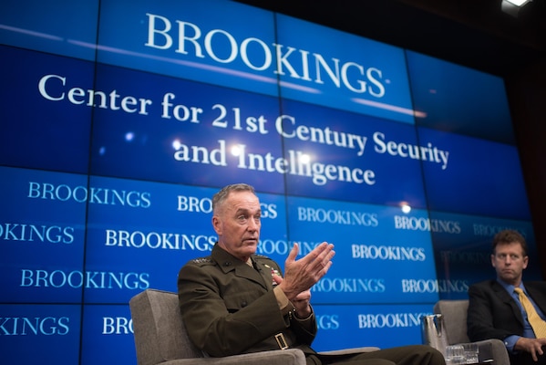 Gen. Joseph Dunford spoke at the Brookings Institute Feb. 23, 2017 on national security threats. (DoD photo by D. Myles Cullen) 