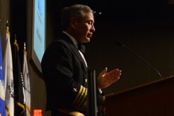 U.S. Navy Adm. Harry Harris Jr., U.S. Pacific Command commander, spoke as the keynote speaker during the ASYMCA’s 40th annual Salute to the Military at the Dena’ina Center, Anchorage, Alaska, Feb. 18, 2017. Since the Navy League’s conception of the ASYMCA in 1977, the program has annually honored all branches of service and has become the longest-running annual event hosted by a non-profit organization. 