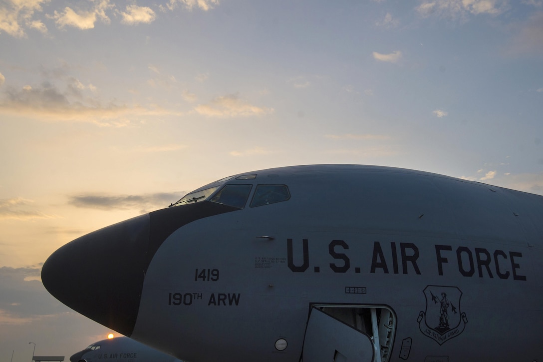 An Air Force KC-135 Stratotanker aircrew prepares for takeoff before a mission supporting Operation Inherent Resolve at Al Udied Air Base, Qatar, Feb. 22, 2017. The air crew is assigned to the 340th Expeditionary Air Refueling Squadron. Air Force photo by Staff Sgt. Matthew B. Fredericks