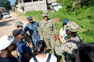 TRUJILLO, Honduras (Feb. 24, 2017) – Sailors discuss mosquito habits with host nation residents during a preventative medicine site visit in support of Continuing Promise 2017's (CP-17) stop in Trujillo, Honduras. CP-17 is a U.S. Southern Command-sponsored and U.S. Naval Forces Southern Command/U.S. 4th Fleet-conducted deployment to conduct civil-military operations including humanitarian assistance, training engagements, and medical, dental, and veterinary support in an effort to show U.S. support and commitment to Central and South America. (U.S. Navy photo by Mass Communication Specialist 2nd Class Shamira Purifoy)