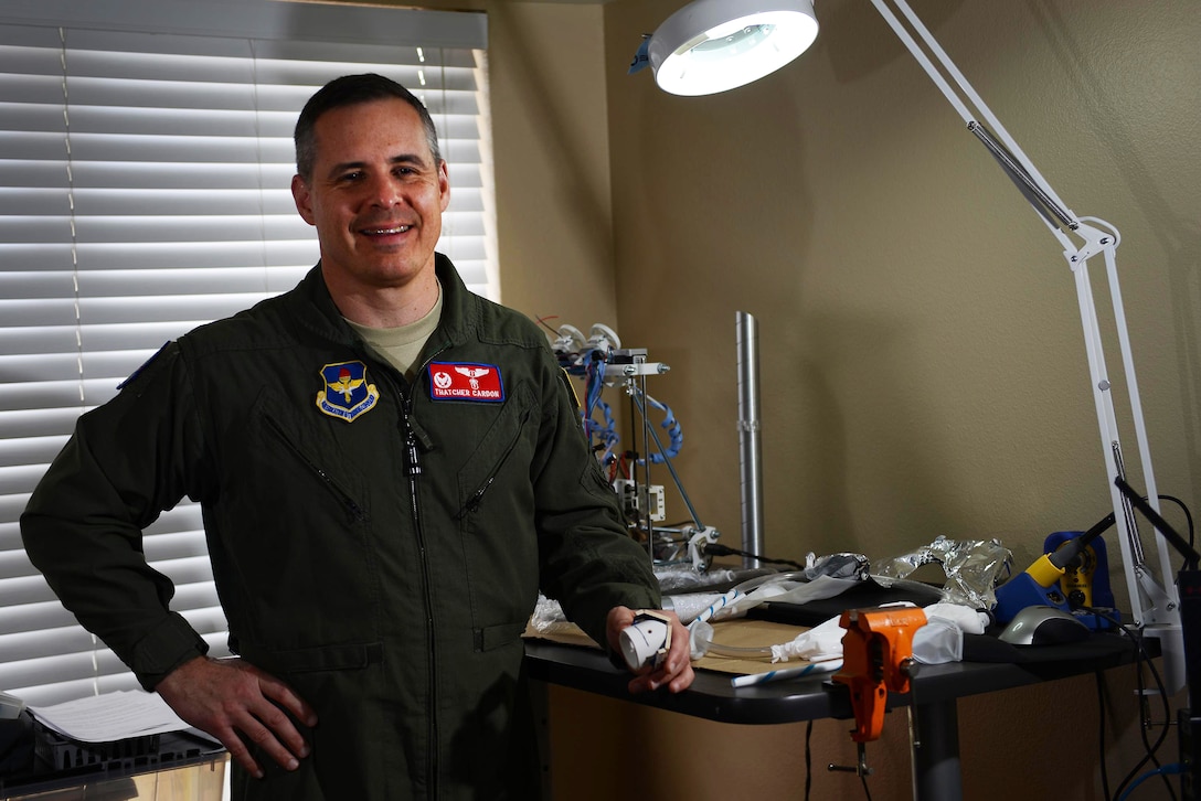 Air Force Col. Thatcher Cardon, commander of the 47th Medical Group at Laughlin Air Force Base, Texas, won the National Aeronautics and Space Administration’s Space Poop Challenge, beating more than 5,000 entries and winning $15,000. Cardon’s invention, the “perineal access port,” allows astronauts to manage human waste in a space suit for up to six continuous days. Air Force photo by Airman 1st Class Benjamin N. Valmoja