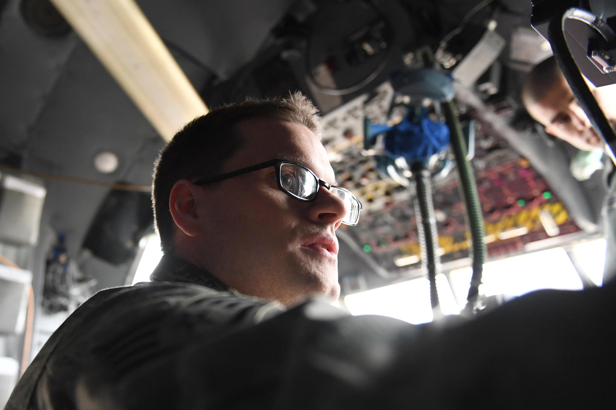 Staff Sgt. Jacob Liebel, communication and navigation systems technician with the 911th Aircraft Maintenance Squadron, performs a functional check on the Real Time In Cockpit system at the Pittsburgh International Airport Air Reserve Station, Feb. 8, 2017. This new system was installed in five of the eight C-130 Hercules aircraft stationed here to improve operational capability of aircrews. (U.S. Air Force photo by Staff Sgt. Marjorie A. Bowlden)