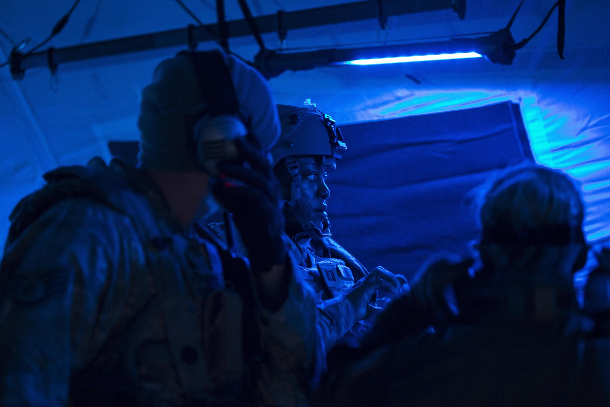 Reservists from the 512th Airlift Wing located at Dover Air Force Base, Del., conduct airfield training and provide support to Army units who were training at the Joint Readiness Training Center, Fort Polk, Louisiana, Feb. 15, 2017. (U.S. Air Force photo/Capt. Bernie Kale)