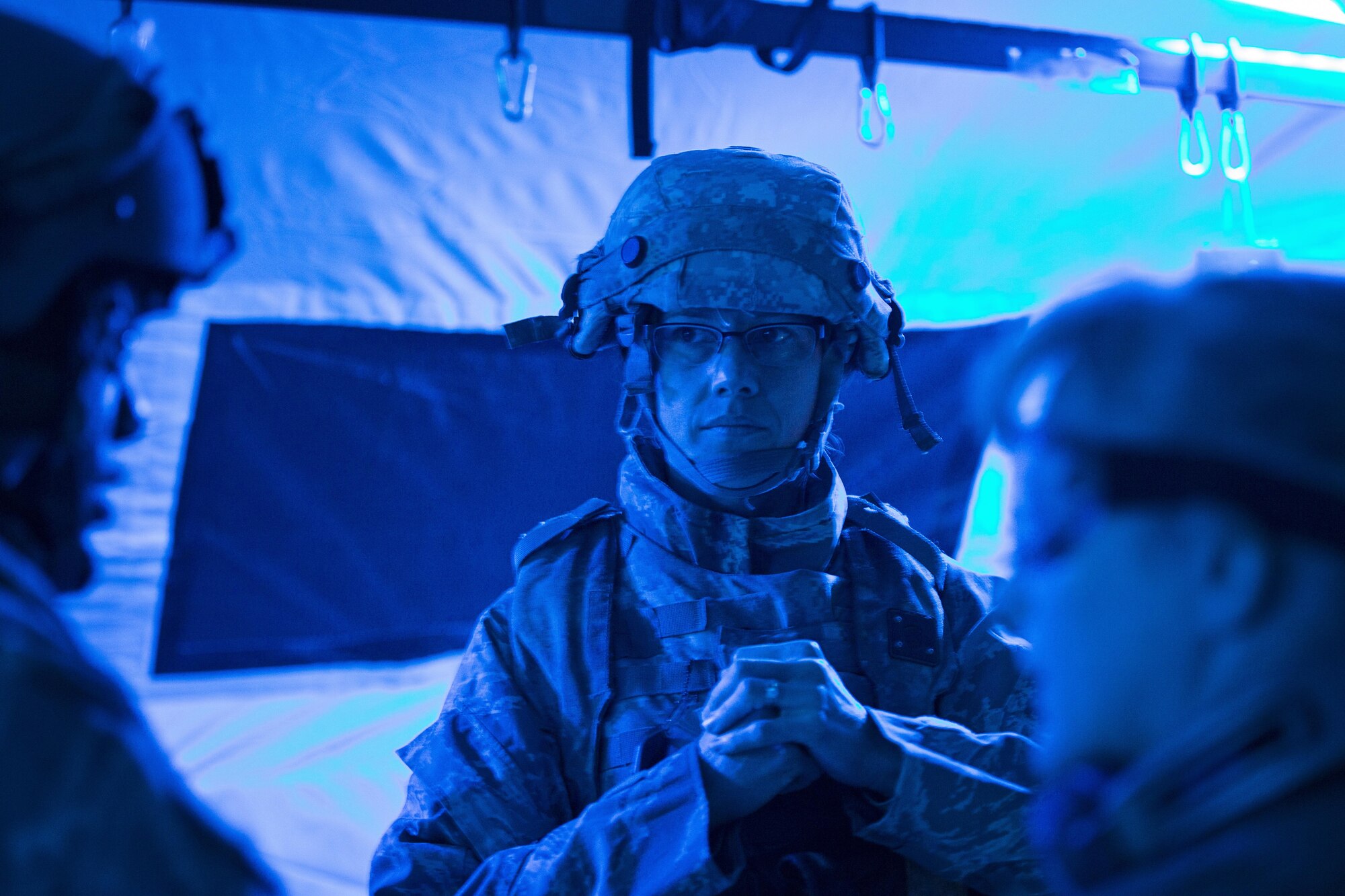Reservists from the 512th Airlift Wing located at Dover Air Force Base, Del., conduct airfield training and provide support to Army units who were training at the Joint Readiness Training Center, Fort Polk, Louisiana, Feb. 15, 2017. (U.S. Air Force photo/Capt. Bernie Kale)
