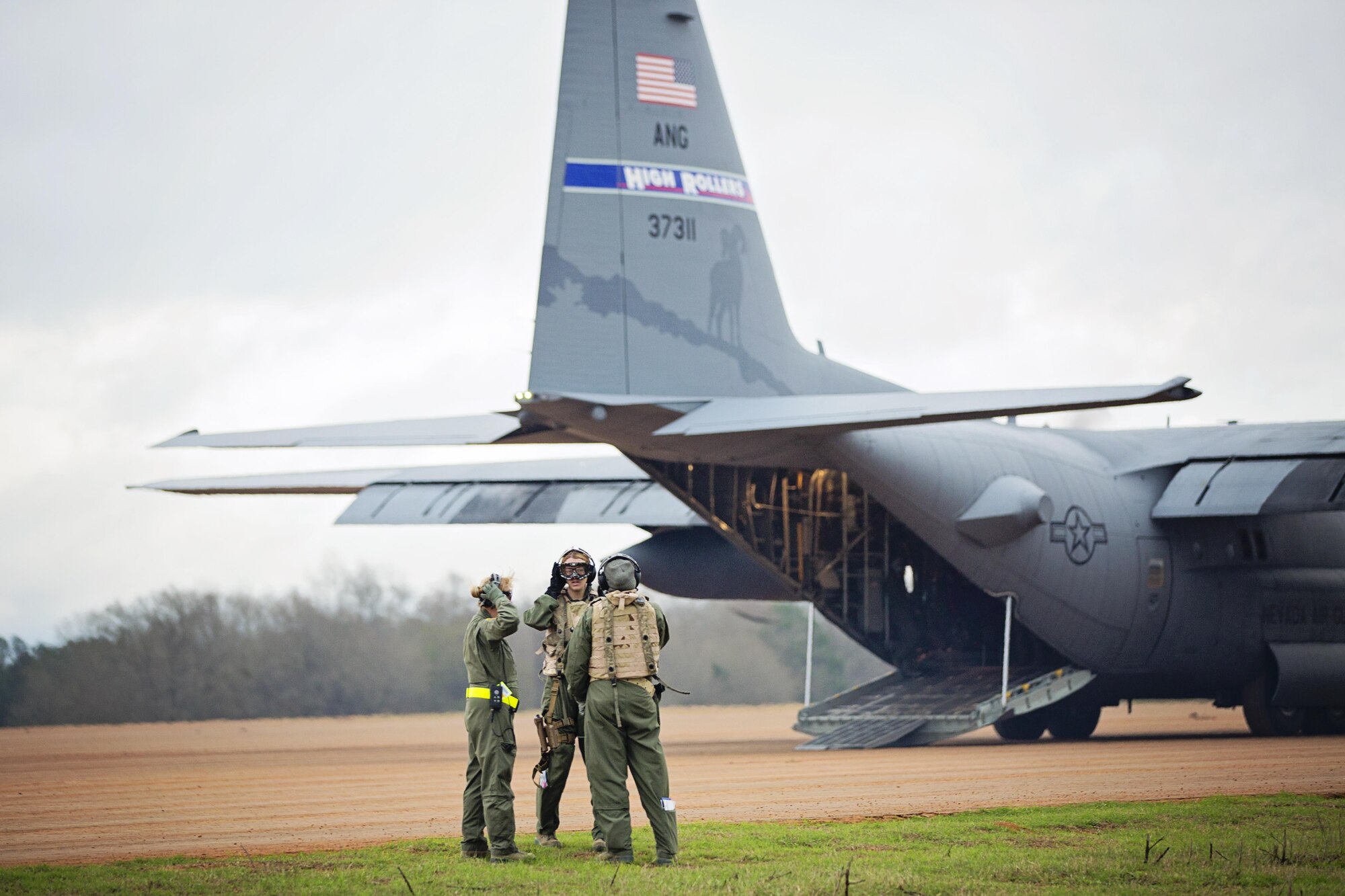 Reservists from the 512th Airlift Wing located at Dover Air Force Base, Del., conduct airfield training and provide support to Army units who were training at the Joint Readiness Training Center, Fort Polk, Louisiana, Feb. 15, 2017. (U.S. Air Force photo/Capt. Bernie Kale)