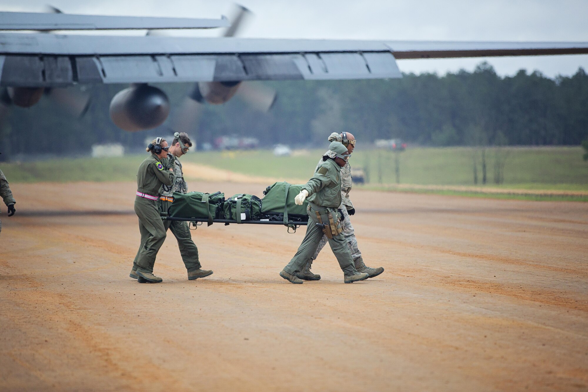 Reservists from the 512th Airlift Wing located at Dover Air Force Base, Del., conducted airfield training and provided support to Army units who were training at the Joint Readiness Training Center, Fort Polk, Louisiana, Feb. 15. 2017. (U.S. Air Force photo/Capt. Bernie Kale)