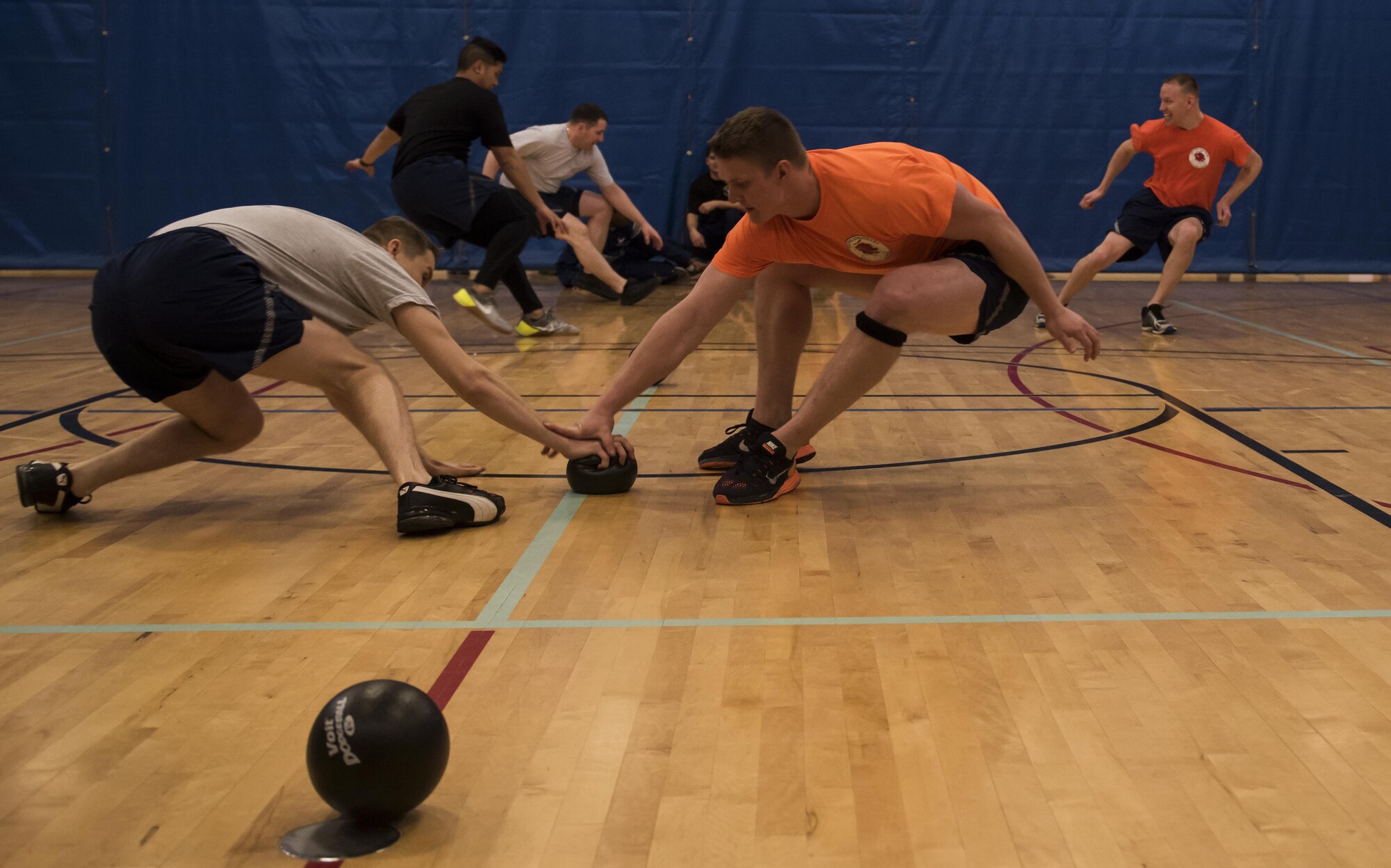 92nd Civil Engineer Squadron Airmen play dodge ball against 92nd Logistics Readiness Squadron during the 92nd Mission Support Group Fun Day Feb. 24, 2017, at Fairchild Air Force Base. The 92nd MSG Fun Day is a quarterly event organized by a NCO or CGO to help them further develop leadership skills and push them out of their comfort zone. 