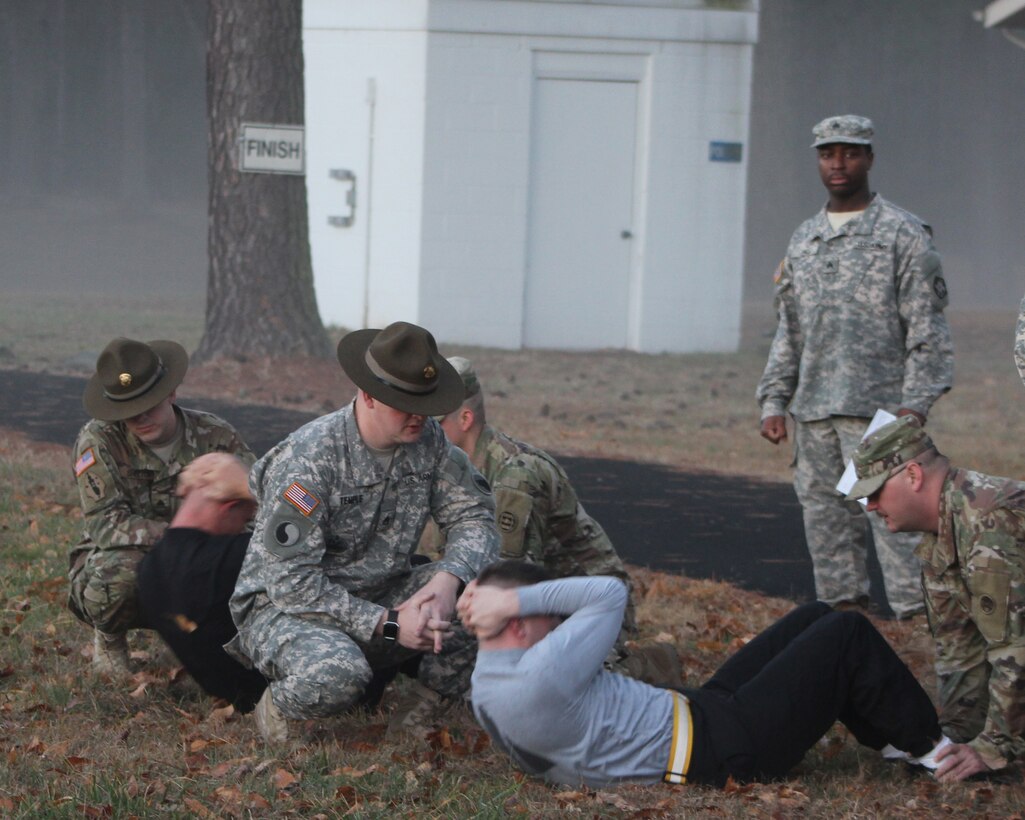 Army Reserve Soldiers from the 310th Sustainment Command (Expeditionary), headquartered in Indianapolis, Ind., perform sit-ups during the Army Physical Fitness Test as part of the 2017 310th ESC Best Warrior Competition, held at Ft. A.P. Hill, Va., Feb. 23 - 28.  The annual six day competition tests enlisted Soldiers and noncommissioned officers in their ability to perform Army Warrior tasks in a variety of events leading to the 377th Theater Sustainment Command's competition, which is a feed to the U.S. Army Reserve Command Best Warrior.