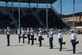 Members of the 59th Training Group drill team perform in the freestyle round of the 37th Training Wing Drill Down Invitational at the Pfingston Reception Center at Joint Base San Antonio-Lackland, Texas, Feb. 25, 2017. The 59th Training Group included a team of nine Airmen enrolled in technical training at Joint Base San Antonio-Fort Sam Houston. 